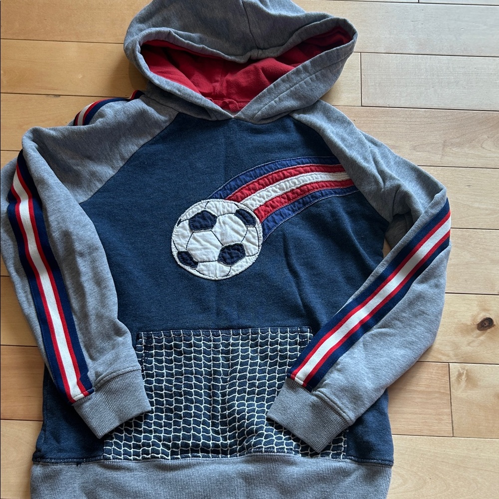 Mini Boden Gray and Blur Soccer Hoodie